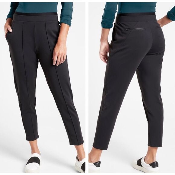 Athleta Black Pull-On Side Zipper Pockets Venice Pintuck Pant Size Small Tall - Picture 1 of 7